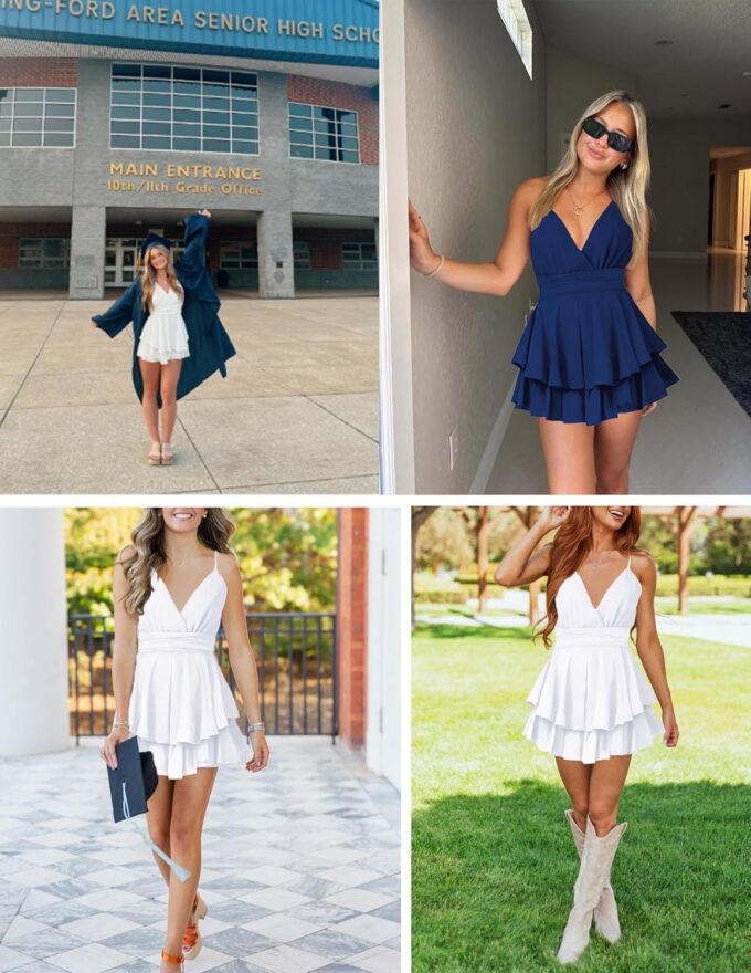 Nova In Sky Womens Summer Dresses 2025 Flowy Boho V-Neck Beach Sundresses Spaghetti Strap Tiered Mini Swing Skater Dress – Bild 5