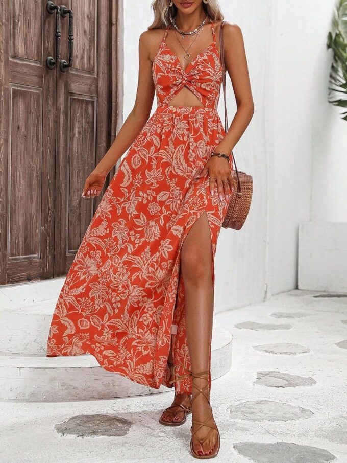 Womens Maxi Dress Long Flowy Halter Casual Cut Out Sexy Summer Floral Beach Sun Dresses for Women 2025 Vacation – Bild 6