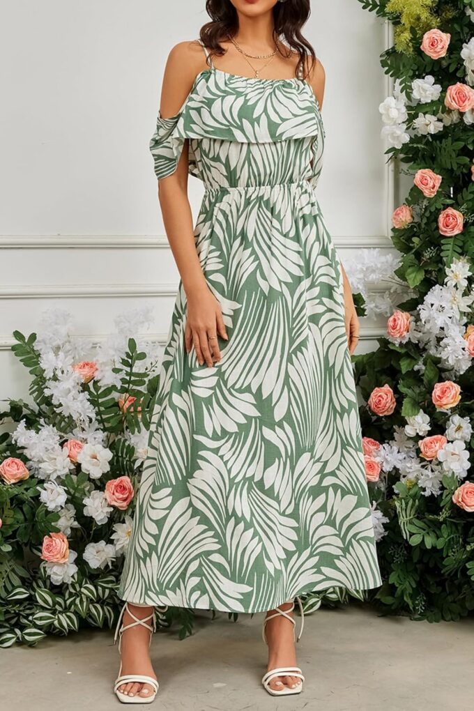 Women's Casual Summer Cold Off The Shouder Empire Waist Maxi Dresses 2025 for Vocation Beach – Bild 2