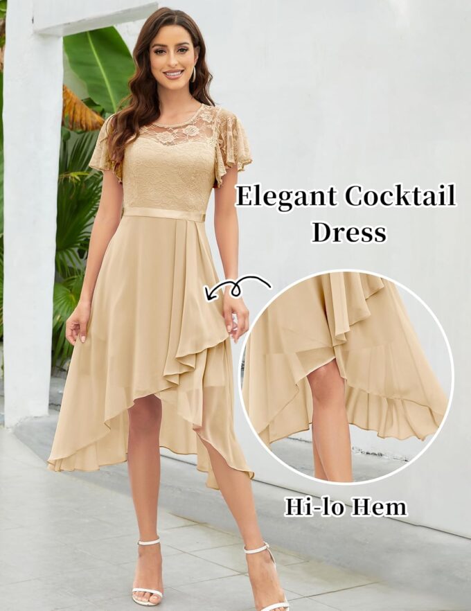 Wedtrend Women's Formal Dress Ruffle Cocktail Party Dress Flutter Sleeve Fall Wedding Guest Dress – Bild 3