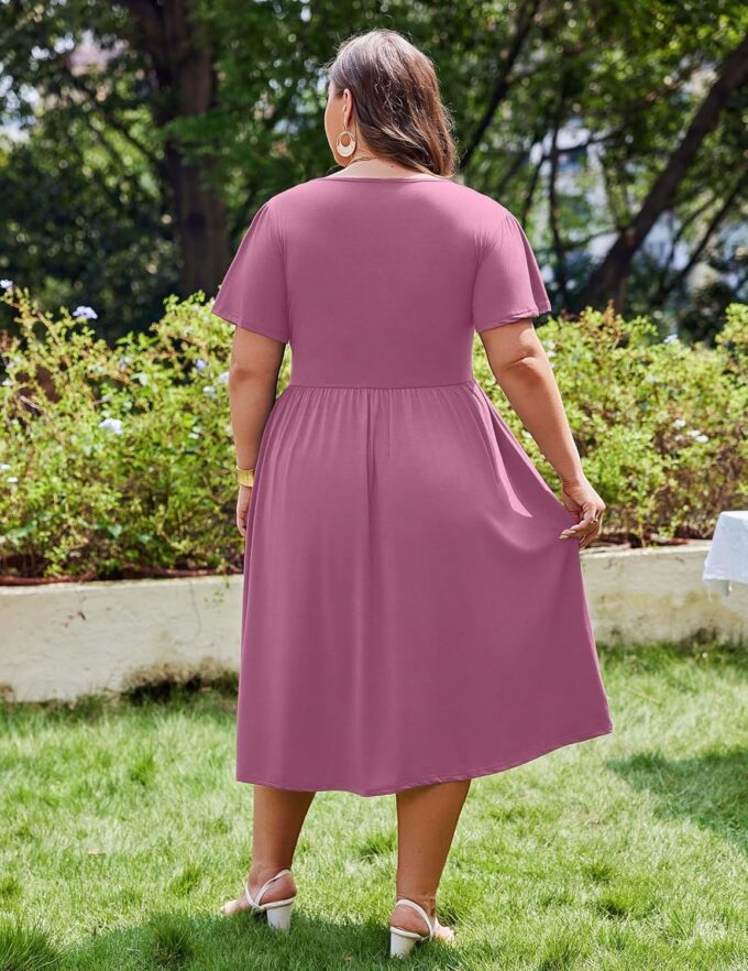 IN'VOLAND Women Plus Size Short Sleeve Dress Loose Summer Casual A-Line Flowy Midi Dresses with Pockets – Bild 4