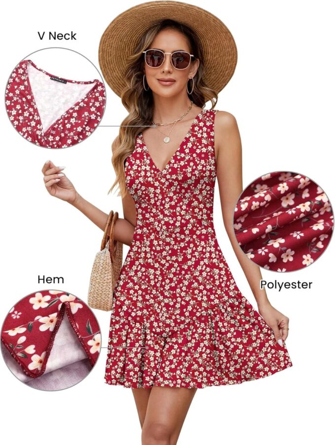JOCAFIYE Women's Dresses Summer Sleeveless Sexy Wrap V Neck Floral Sundress Mini Dress Beach Dress – Bild 5