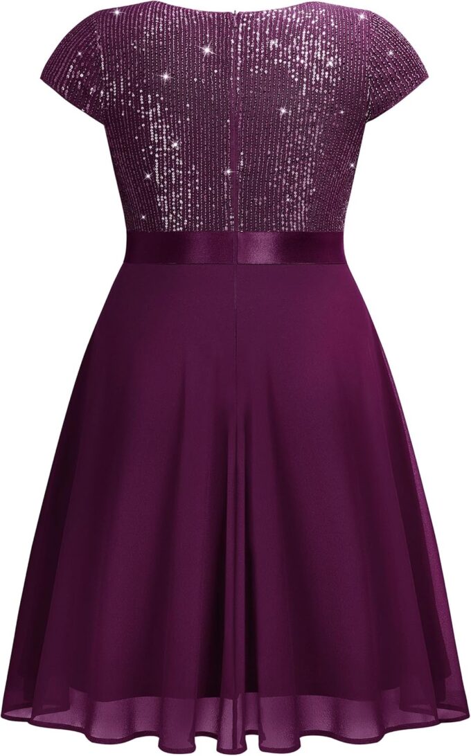 Knitee Women's Plus Size Elegant Sequin Glitter Chiffon Ruffle Style Cocktail Prom Flowy Dress – Bild 6