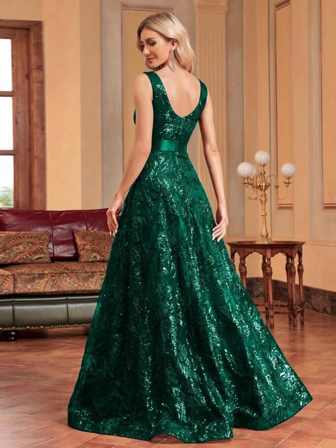 Sleeveless Glitter Sequined Womens Long Formal Gown Aline Prom Dress for Anchorwoman Floor Length Evening Dress – Bild 2