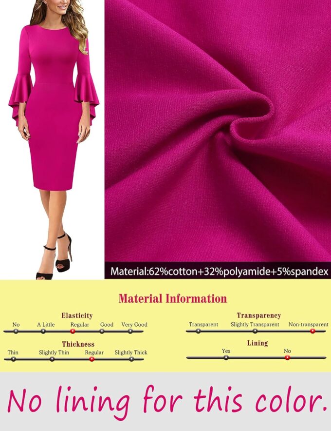 VFSHOW Womens Ruffle Bell Sleeves Business Cocktail Party Bodycon Pencil Sheath Dress – Bild 6
