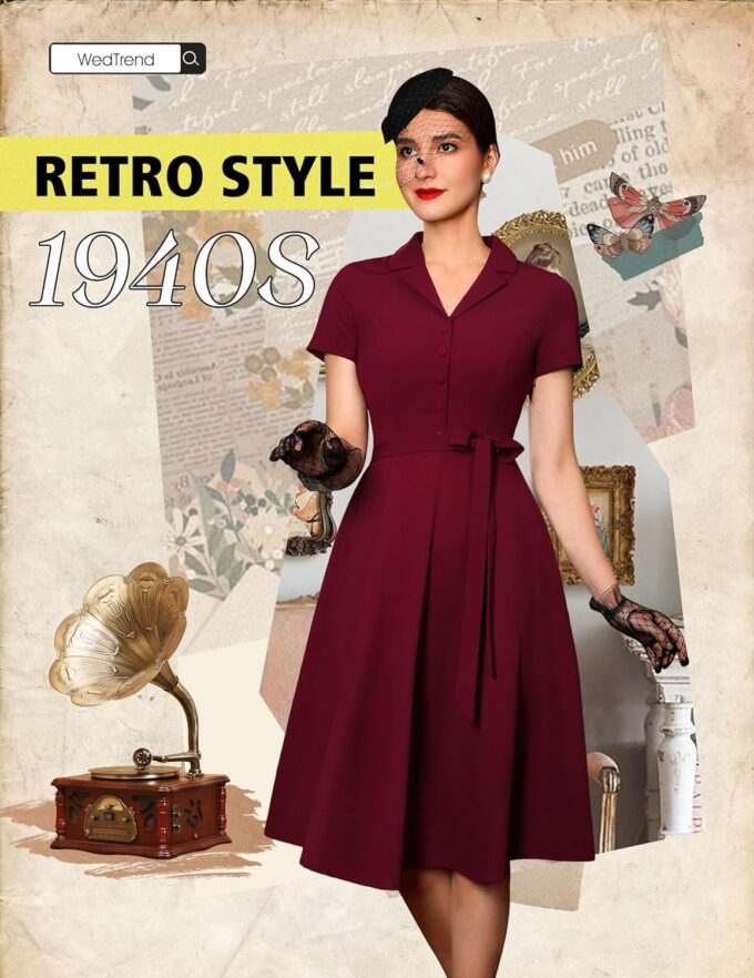 Wedtrend Women's Vintage Tea Dress, Short Sleeve Cocktail Party Dress Work Church Casual Dress – Bild 3