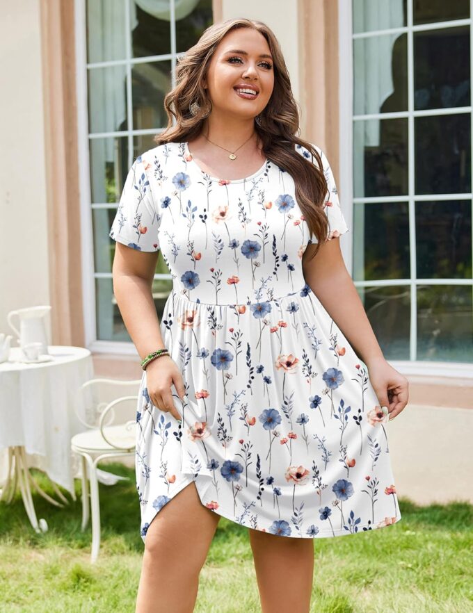 IN'VOLAND Womens Plus Size Summer Dress Short Sleeve Casual Mini Dresses Empire Waist T-Shirt Dress with Pockets – Bild 4