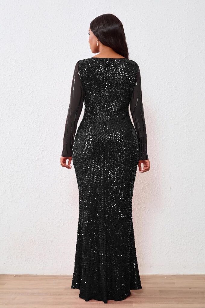 VERWIN Women's Sequins Bodycon Round Neck Long Sleeve Sparkly Mermaid Maxi Dress for Casual Party Cocktail – Bild 4