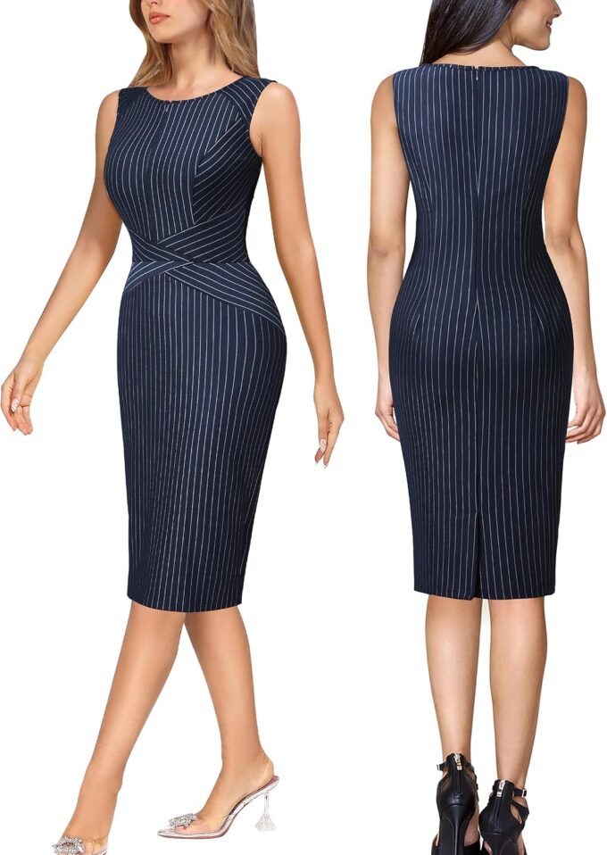 VFSHOW Elegantes Damenkleid mit Reißverschluss, figurbetont, für Arbeit, Büro, Büro – Bild 5
