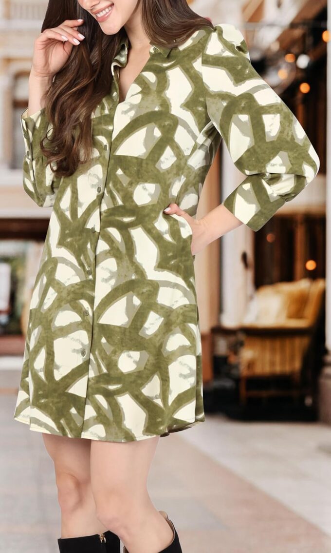 KOH KOH Damen-Midikleid mit Kragen, langärmlig, fließend, Hochzeitsgäste – Bild 2