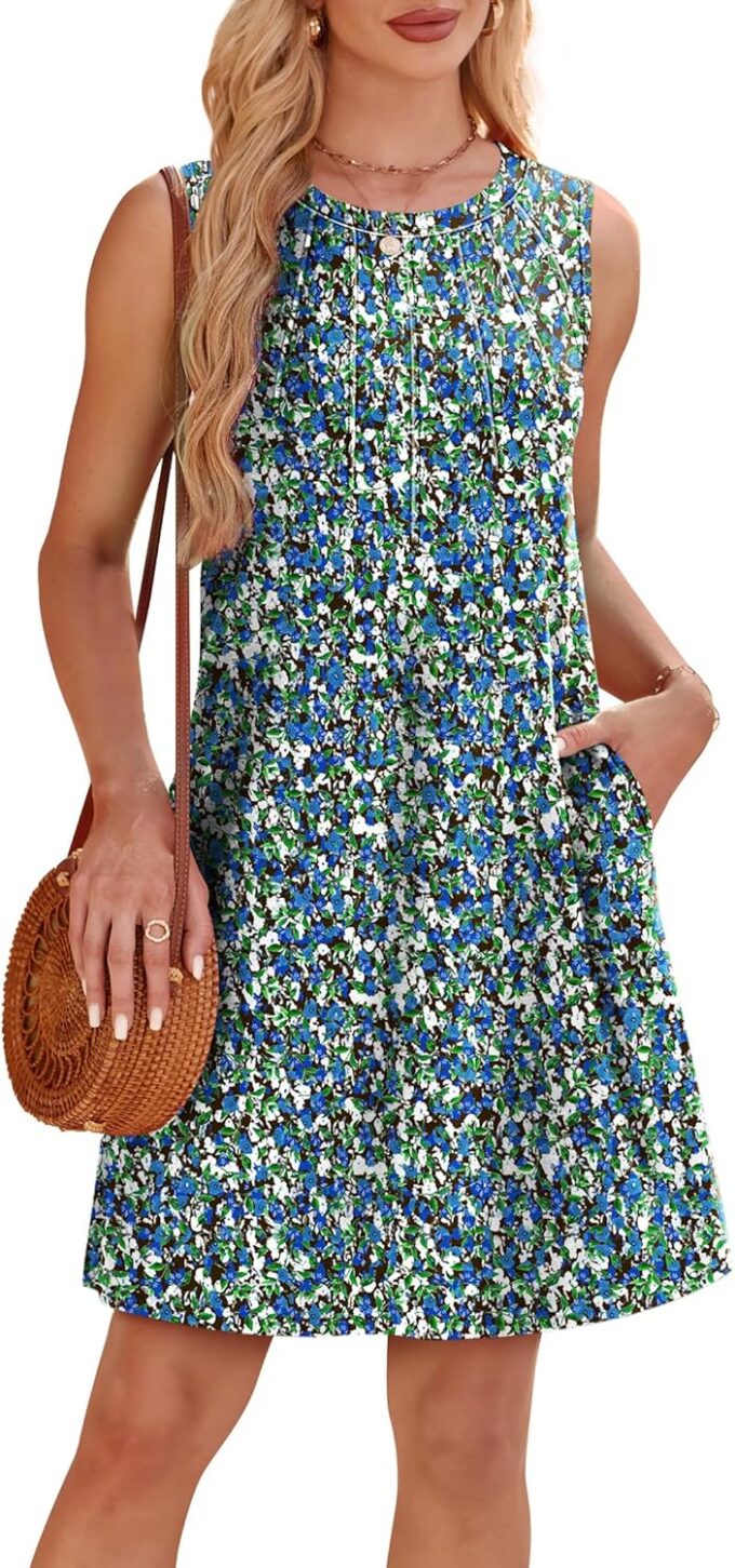 WIHOLL Summer Dresses for Women 2025 Loose Crew Neck Sleeveless Sundresses Casual Swimsuit Coverup with Pockets – Bild 2