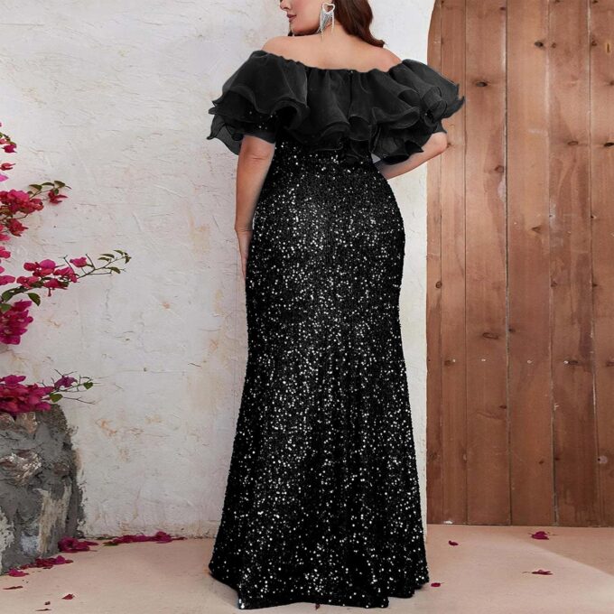Sexy Elegant Off The Shoulder Sequin Formal Party Cocktail Bodycon Maxi Dress – Bild 3