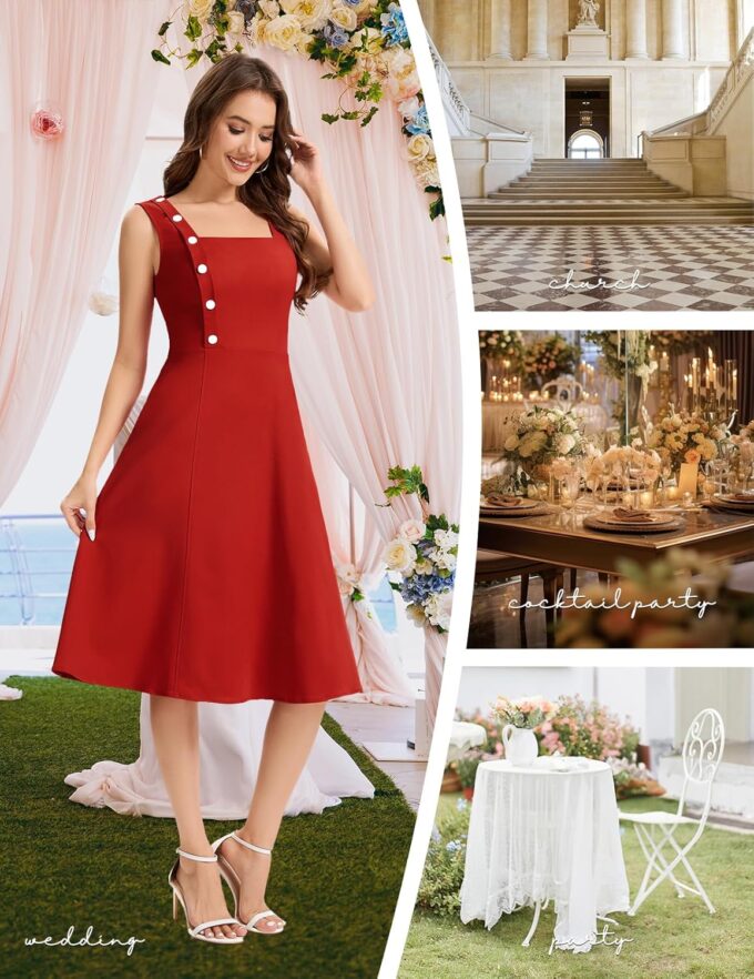 Bbonlinedress Womens Vintage Summer Cocktail Dress Sleeveless Tea Party Retro Formal Wedding Guest A-line Midi Sundress – Bild 4