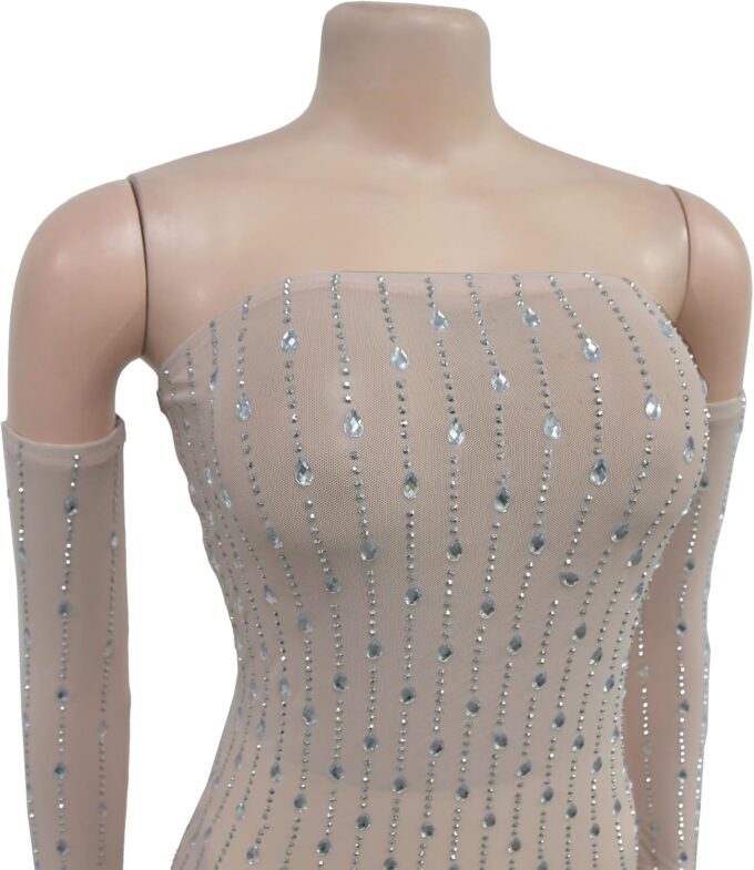 Nagfar Women's Sexy Rhinestone Dress Bodycon Birthday Christmas Party New Years Eve Club Nigth Gown – Bild 6