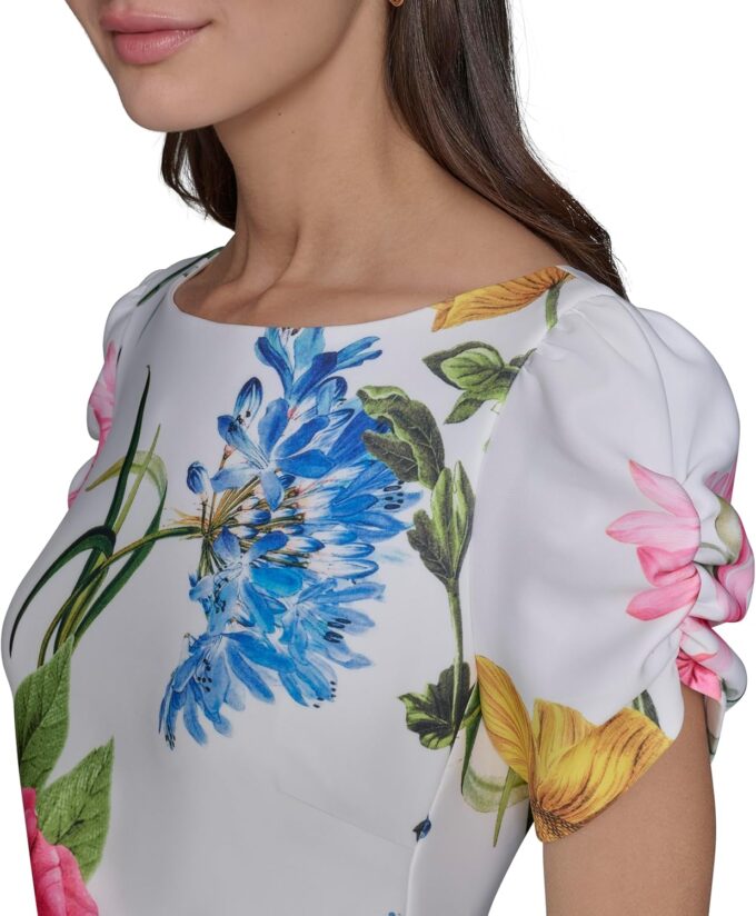KARL LAGERFELD Women's Short Ruched Sleeve Jewel Neck Sheath Mini Dress – Bild 5