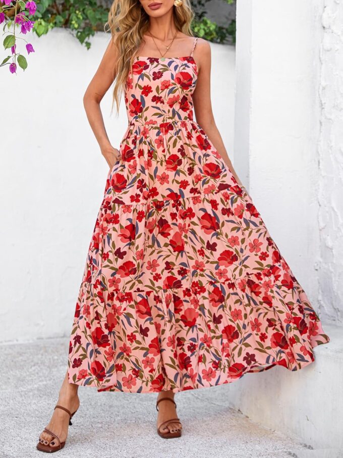 NOLLSOM Women's Summer Dress 2025 Casual Floral Boho Maxi Dresses Sleeveless Spaghetti Strap Long Beach Sun Dresses – Bild 2