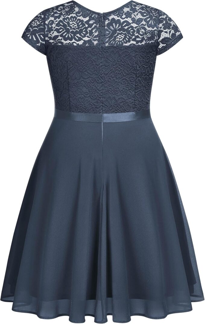 Miusol Women's Plus Size Ruffle Floral Lace Contrast Chiffon Formal Bridesmaid Party A-Line Cocktail Dress – Bild 4