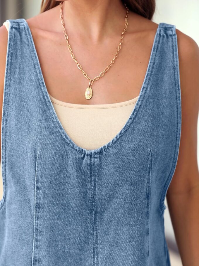 BerryGo Women's Denim V Neck Sleeveless Overall Dress Casual Mini Pinafore Dress Short Jumper Jeans Dress with Pocket – Bild 6