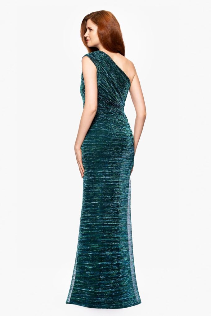Betsy & Adam Women's One Shoulder Metallic Knit Evening Gown – Bild 3