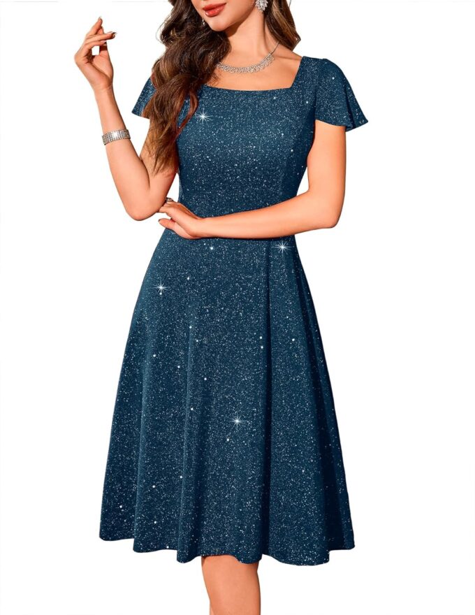 BeryLove Prom Dress for Teens: Sequin Formal Party Dress with Flutter Short Sleeves for Wedding & Cocktail Evening Events