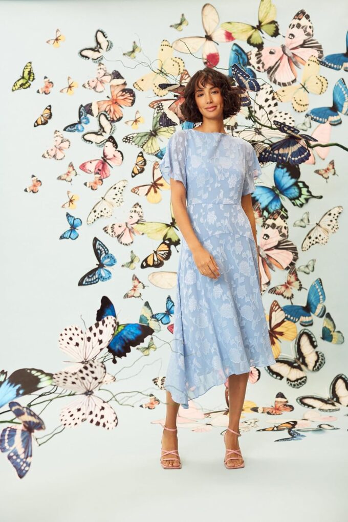 Maggy London Flutter Sleeve Burnout Midi Semi Formal Wedding Guest Dresses for Women – Bild 5