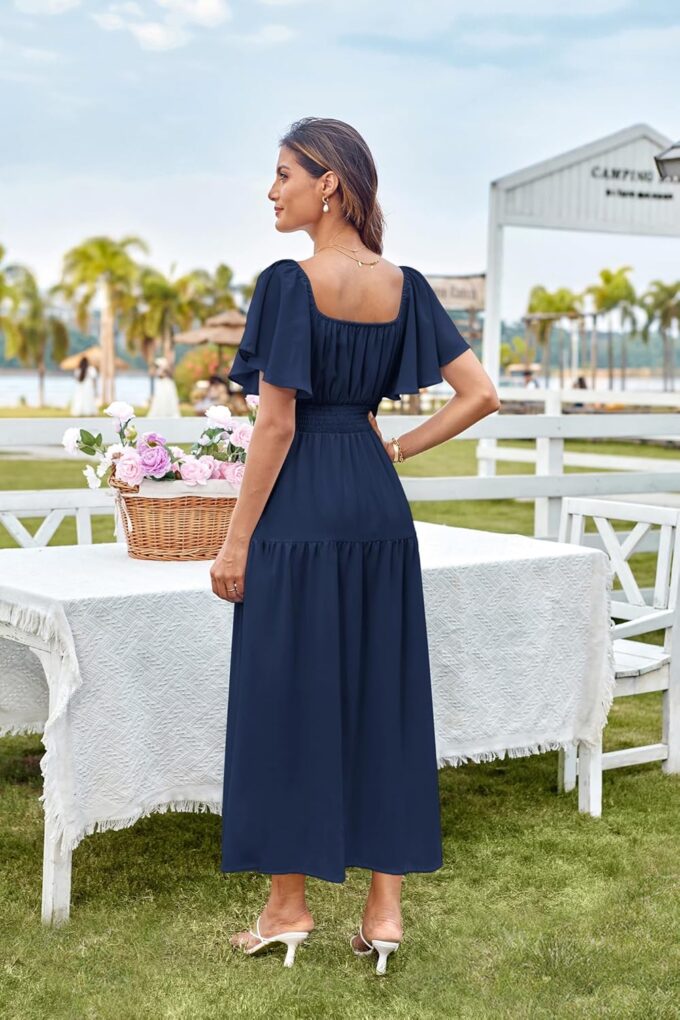 GRACE KARIN Women's Summer Short Sleeve Square Neck Smocked Waist Casual Vacation Tiered Flowy Maxi Dress – Bild 6