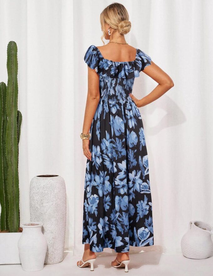 GRACE KARIN 2025 Womens Maxi Dresses Summer Off Shoulder Floral Dress Ruffle Split Beach Flowy Boho Wedding Guest Dress – Bild 4