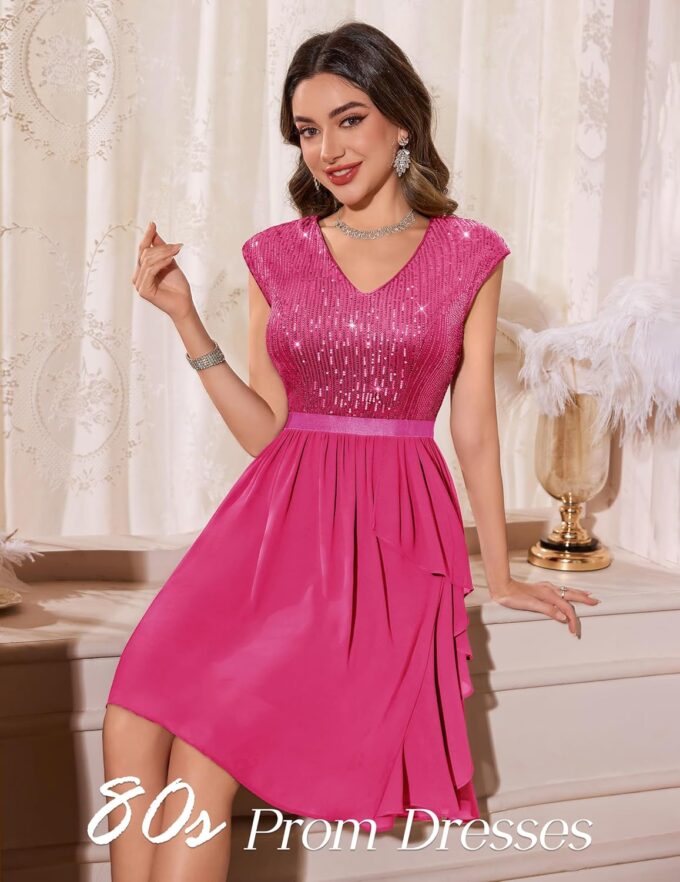 Wedtrend Women's Sequin Dress Sparkly Cocktail Dresses with Sleeve Glitter Party Dress Short Prom Dresses for Teens – Bild 3