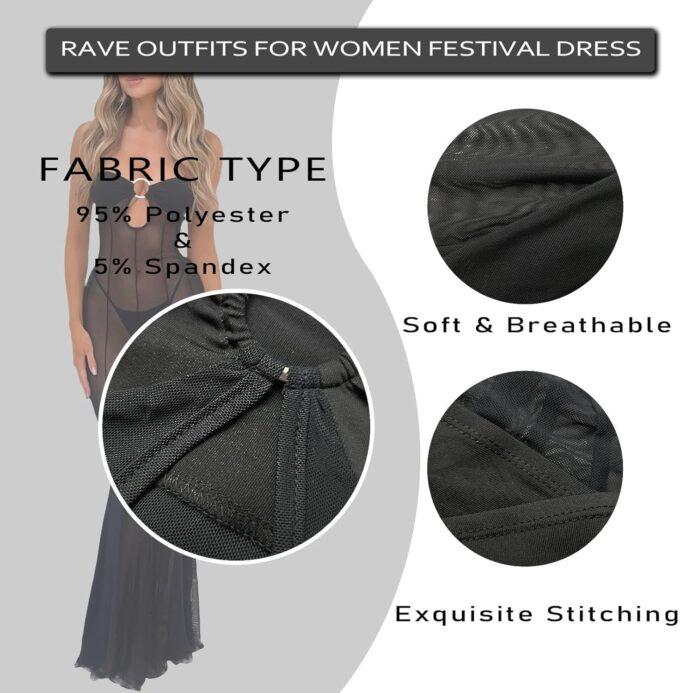 Gothic Rave Outfits Dresses for Women Festival Long Dresses Sexy Goth Clothes Rave Wear – Bild 3