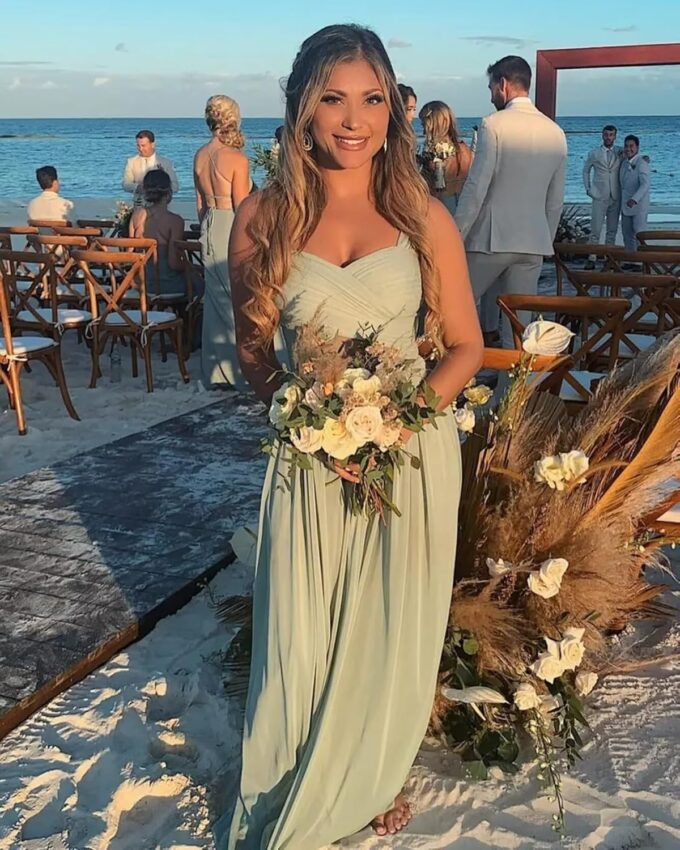 Women's Chiffon Bridesmaid Dresses for Wedding Long Pleated Cutout Formal Evening Dress – Bild 3