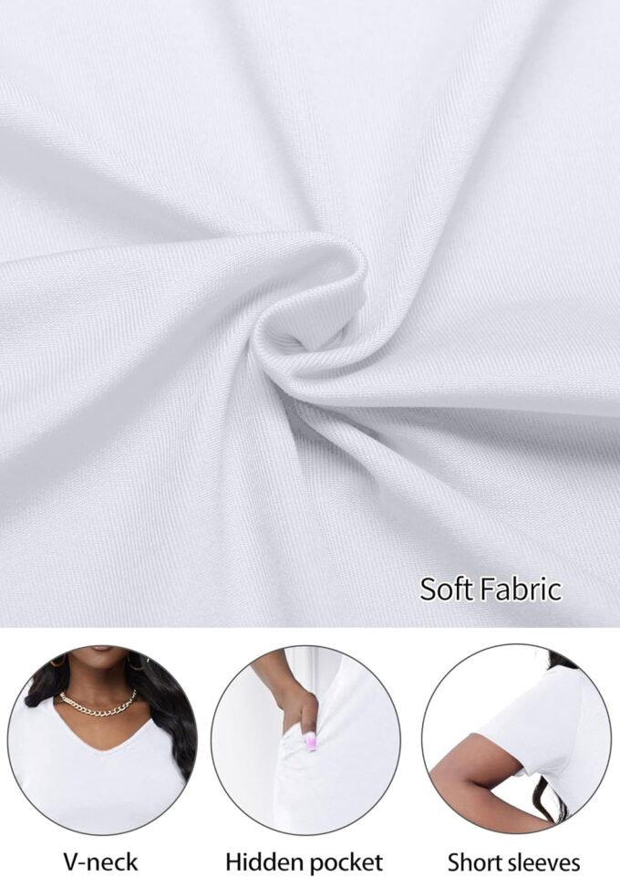 FANDEE Maxi Dress for Women Short Sleeve Summer Dresses V Neck Casual Loose Long T Shirt Dresses with Pockets – Bild 6