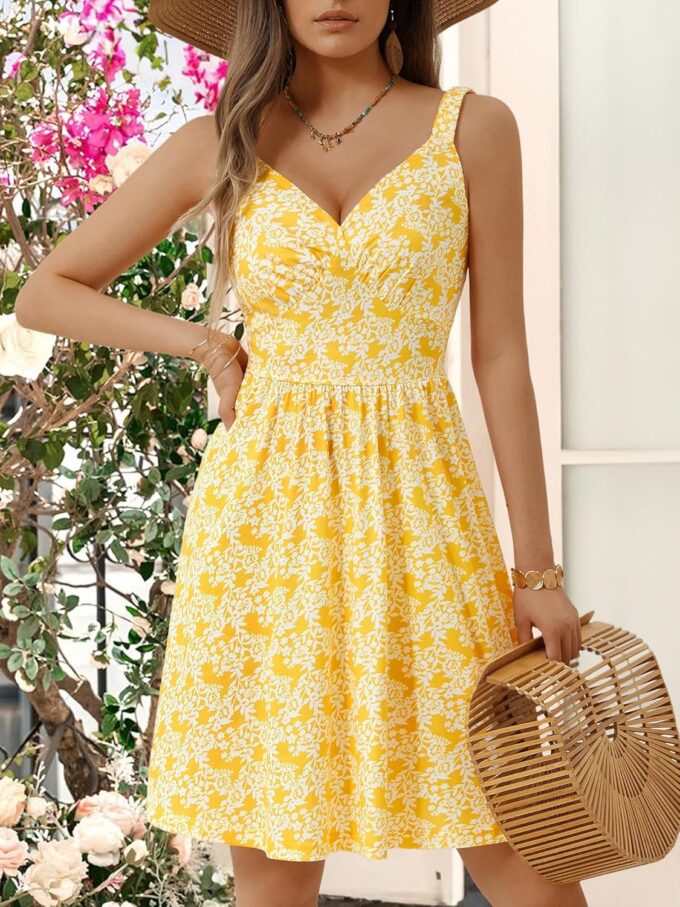 MSBASIC Womens Summer Dresses 2025 Sleeveless V Neck Mini Elastic Wide Strap Beach Vacation Sun Dress – Bild 4