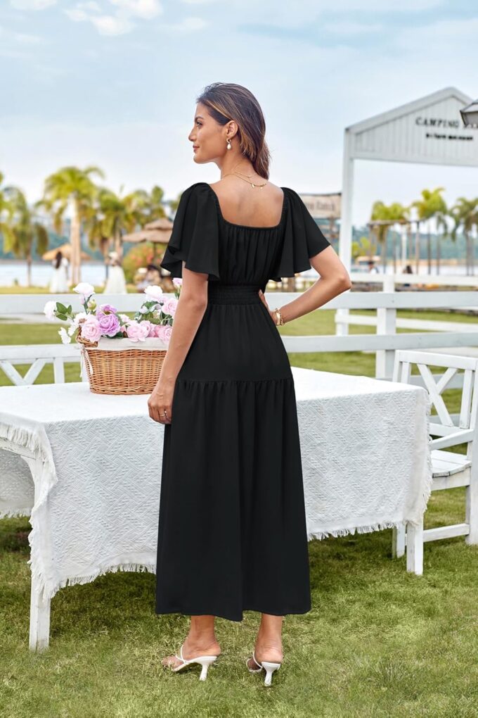 GRACE KARIN Women's Summer Short Sleeve Square Neck Smocked Waist Casual Vacation Tiered Flowy Maxi Dress – Bild 7