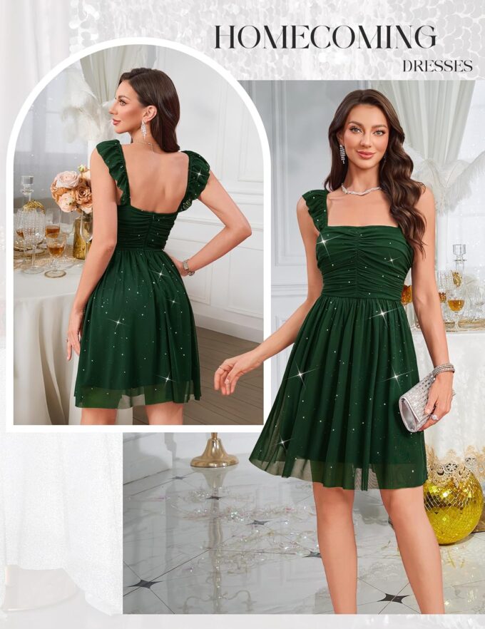 Wedtrend Sparkly Dresses for Women Mesh Mini Dress Sleeveless Ruched Cocktail Dress 80s Prom Homecoming Dresses – Bild 2