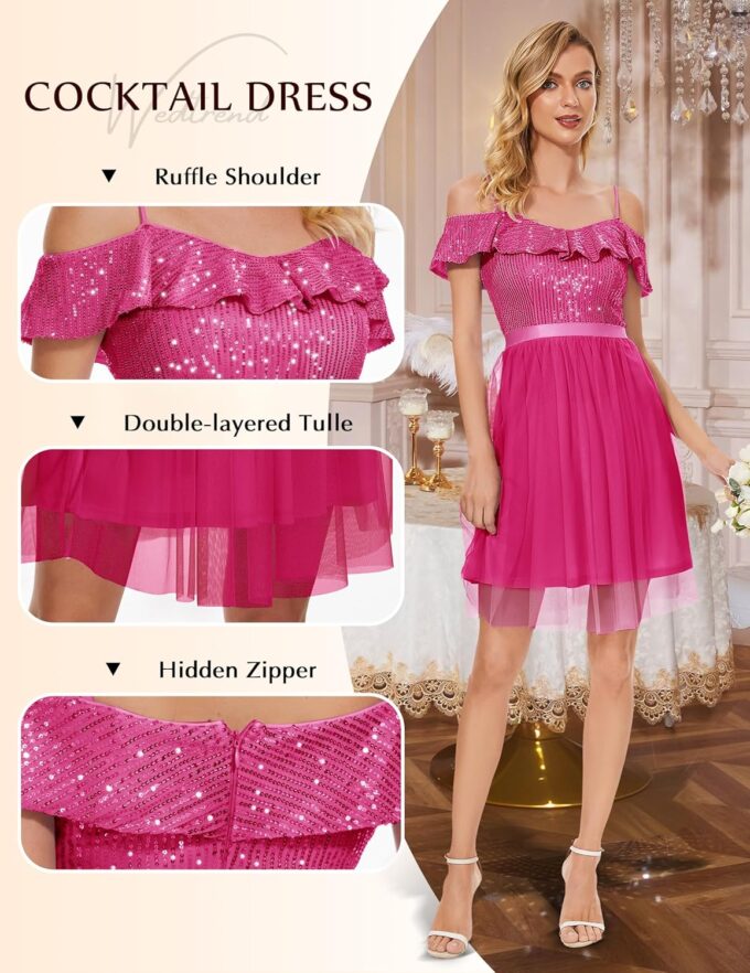 Wedtrend Sequin Dress for Women Short 80s Prom Dress Sparkly Cocktail Dresses Formal Dresses for Teens – Bild 3