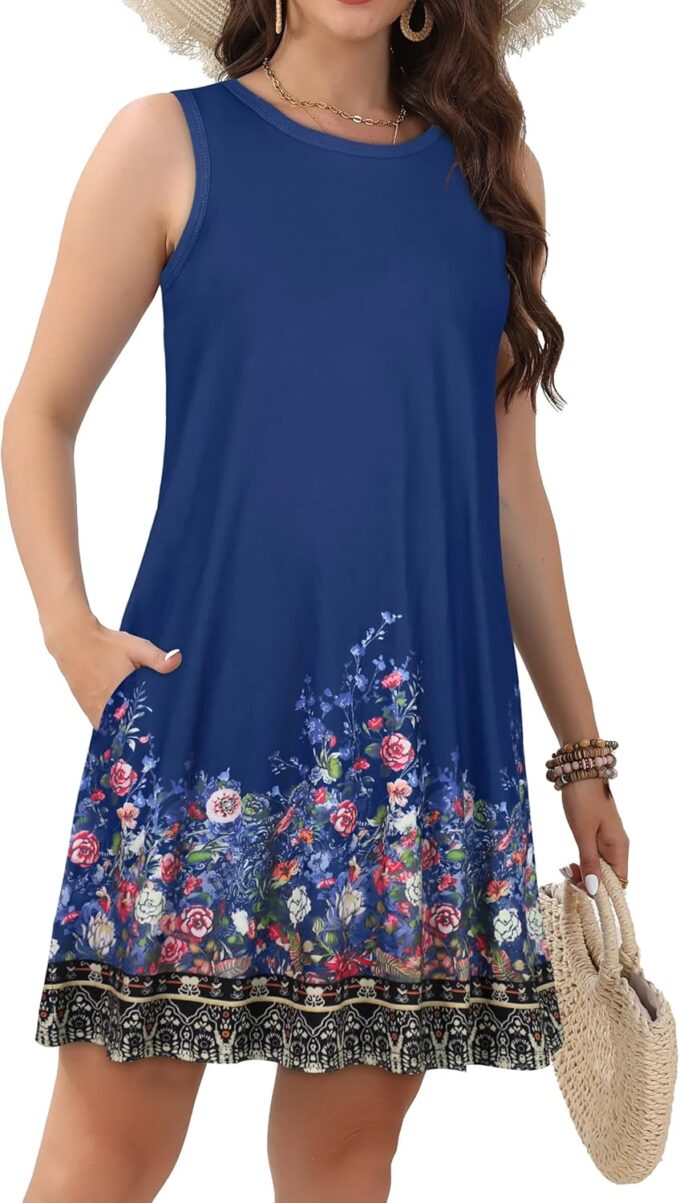 Womens Summer Dresses Casual Sleeveless Tshirt Sundress Beach Cover Up with Pockets Loose Tank Dress – Bild 4