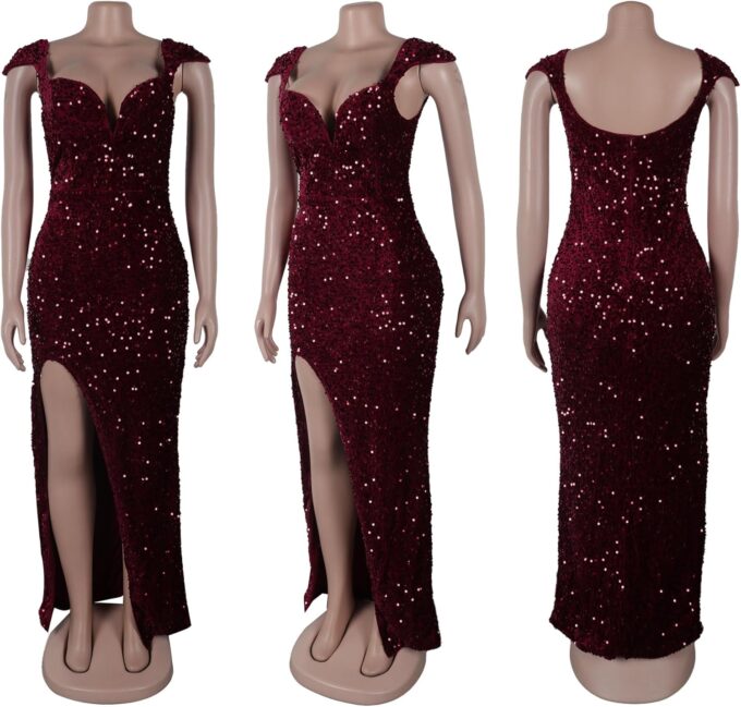 PORRCEY Women's Sexy Elegant Sparkly Sequins Evening Dress Party Club Night Outfits – Bild 5