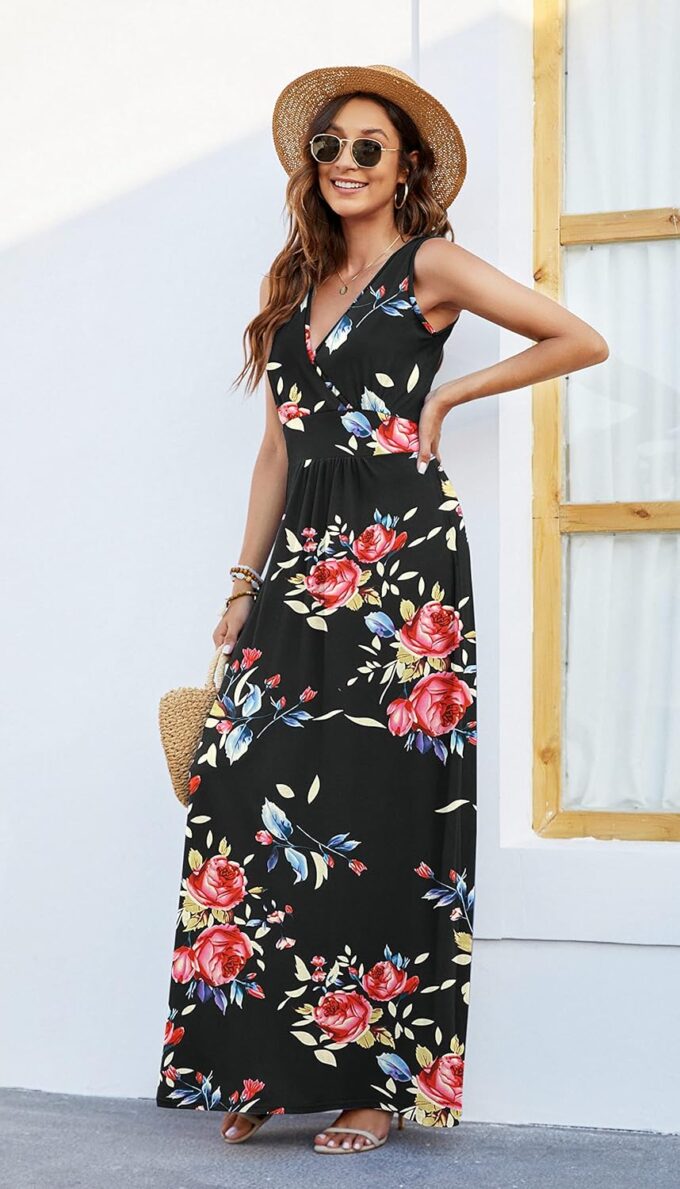 AUSELILY Women's Sleeveless Formal Dress Deep V Neck Loose Plain Cocktail Long Maxi Dresses with Pockets 2025 New – Bild 2