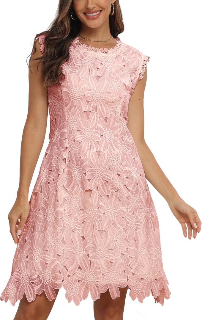 iceKiss Women's Sleeveless Elegant and Sexy Lace Floral Mini Dress - Perfect for Weddings and Cocktail Parties