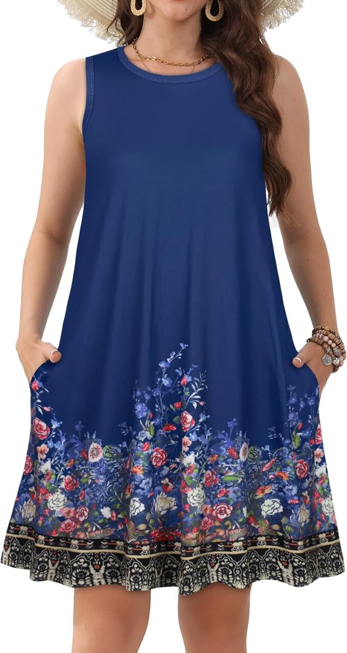 Womens Summer Dresses Casual Sleeveless Tshirt Sundress Beach Cover Up with Pockets Loose Tank Dress – Bild 2