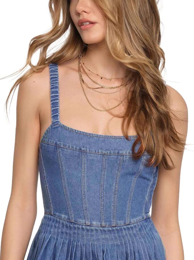 Beautiful Nomad Women's Sleeveless Strap Casual Denim Dress Waist Tucks Bodycon Corset Tube Mini Dress – Bild 3