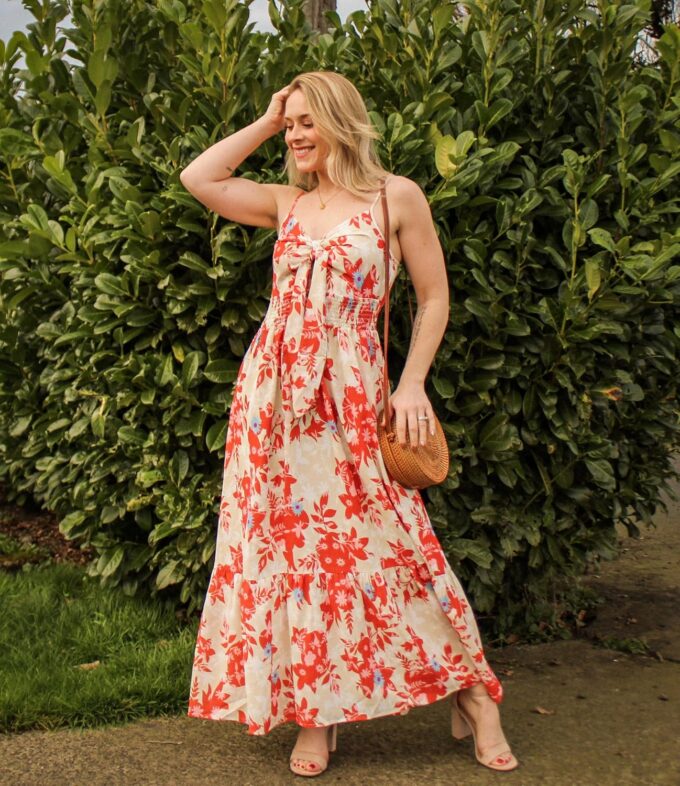 GRACE KARIN Women's 2025 Summer Maxi Dress Floral Tie Front Spaghetti Strap Casual Boho Beach Flowy Sundress with Pockets – Bild 6