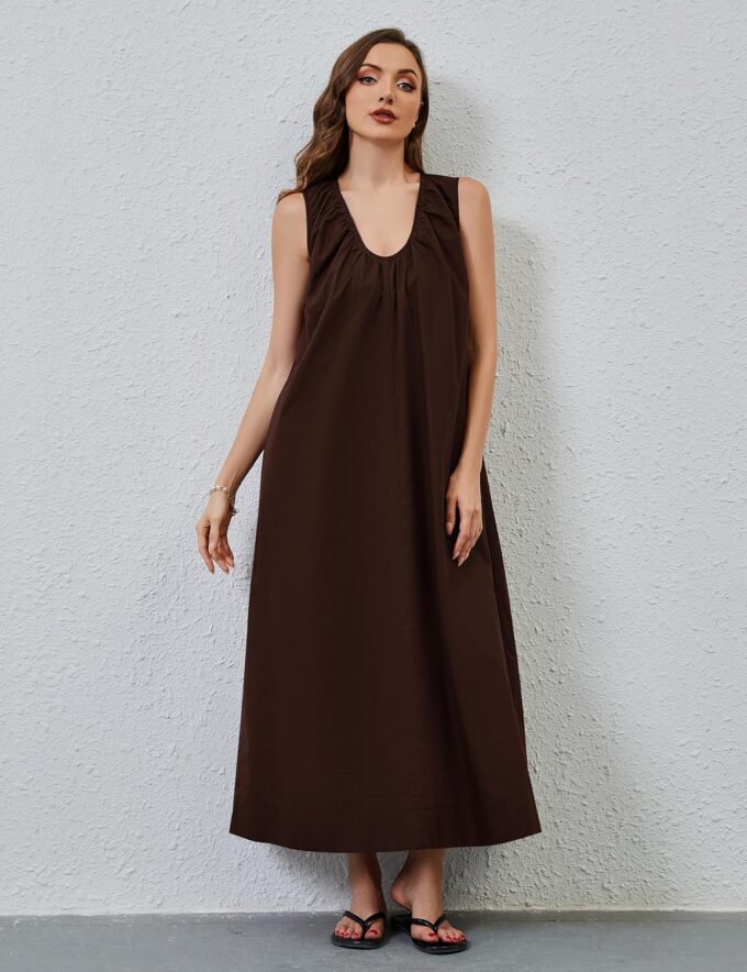 Women Flowy Maxi Dress Ruched Sleeveless Long Dress Vacation Fashion Summer Casual Loose Fit Sundress with Pockets – Bild 4