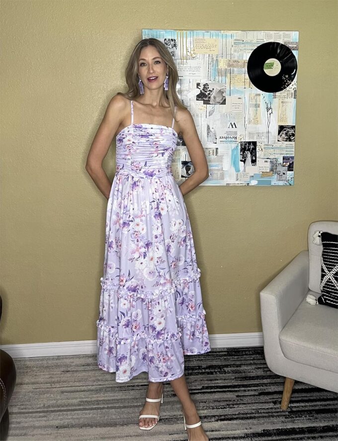 GRACE KARIN 2025 Women's Summer Floral Maxi Dress Casual Sleeveless Ruffle Tiered Wedding Guest Flowy Dresses with Pockets – Bild 5