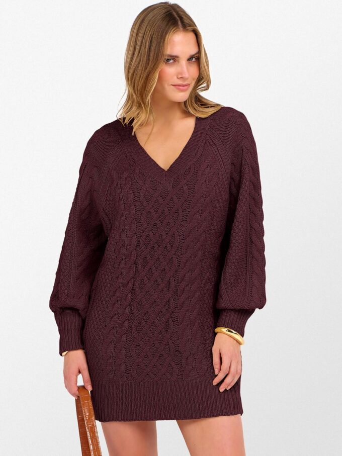 ANRABESS Womens Long Sleeve V Neck Oversized Cable Knit Mini Sweater Dresses 2025 Fall Trendy Baggy Pullover Tunic Outfits – Bild 3