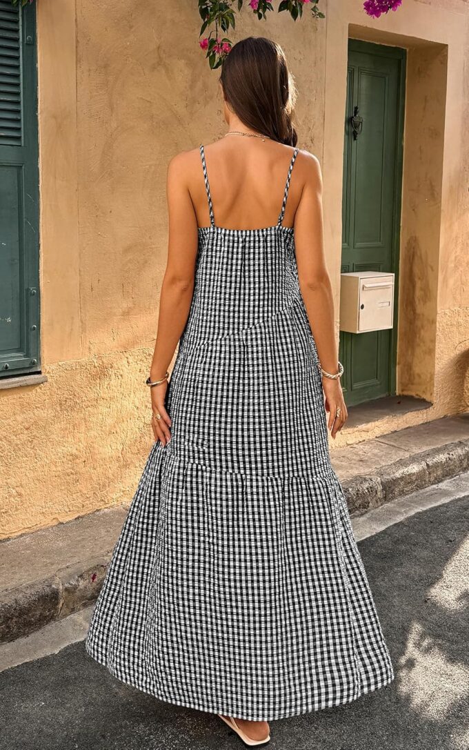 ECOWISH Women Sleeveless Maxi Dress: Summer Spaghetti Strap Casual Loose Boho Beach Dress Asymmetric Tiered Flowy Long Dress – Bild 8