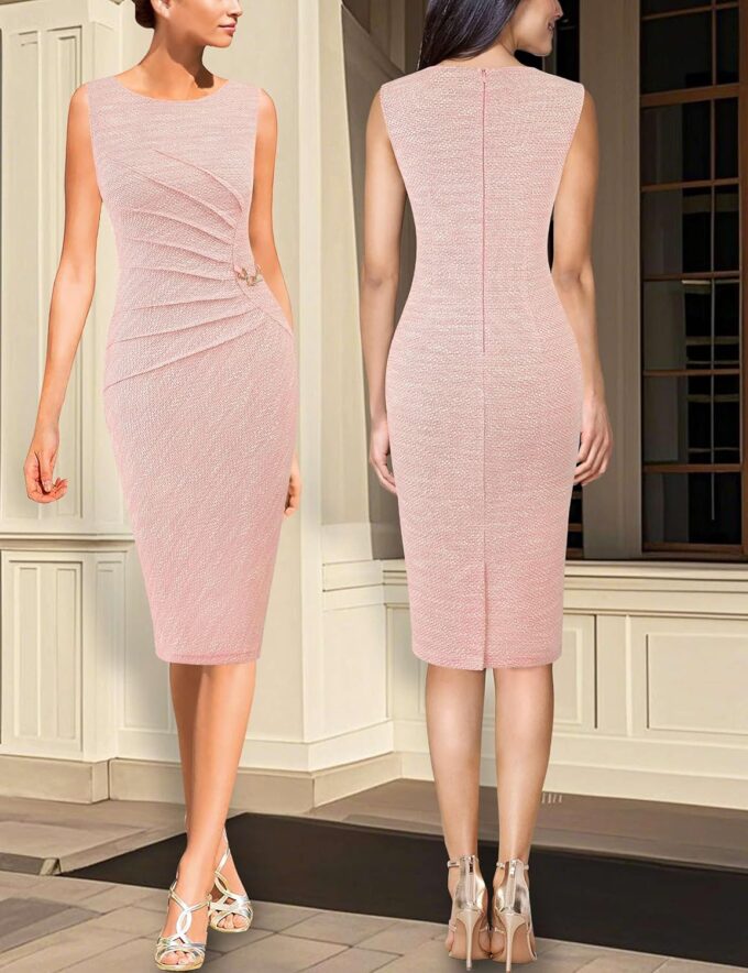 VFSHOW Womens Elegant Ruched Work Business Office Cocktail Party Sheath Dress – Bild 2