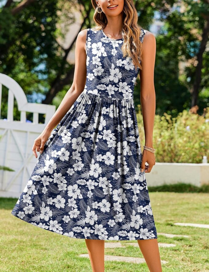 Zeagoo Women's Summer Tank Midi Dress with Pockets Floral Sleeveless A-Line Casual Loose T-Shirt Dresses Beach Sundress 2025 – Bild 3