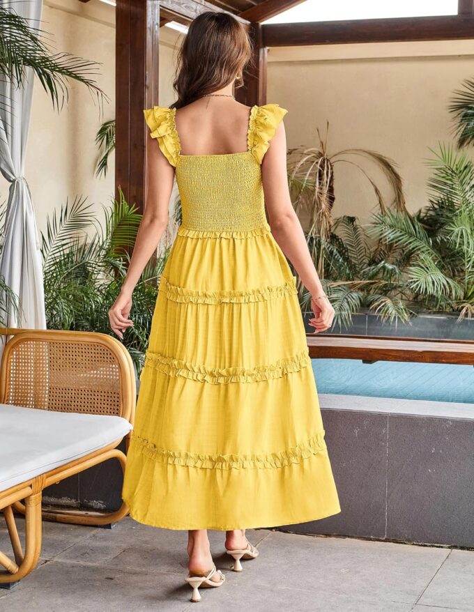 GRACE KARIN 2025 Womens Summer Beach Dress Square Neck Casual A-Line Maxi Sundress with Pocket – Bild 2