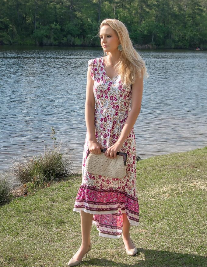 PRETTYGARDEN Women's Summer Maxi Dress Casual Floral V Neck Cap Sleeves Boho High Low Flowy Midi Long Sun Dresses – Bild 8